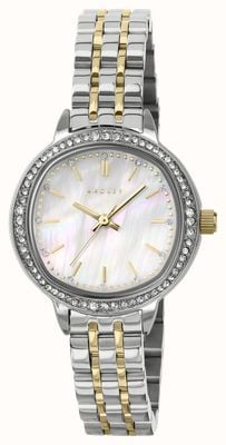 Radley Montre à quartz trois aiguilles sertie de cristaux (28 mm), cadran en nacre, bracelet bicolore en acier inoxydable RY4689