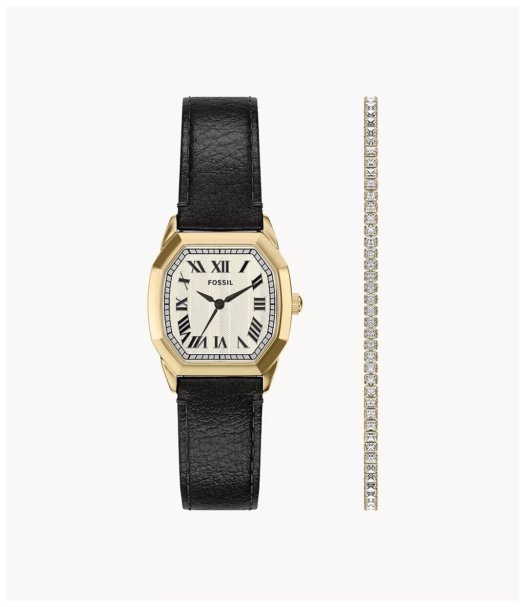 Fossil Ensemble trois aiguilles Harlow 27 mm en cuir montre