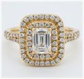 18ct Yellow Gold Emerald Cut Double Halo Ring - G colour Vs2 J94859