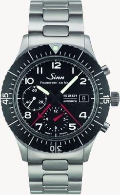 Sinn 156.1 Pilot Chronograph Automatik (43 mm) schwarzes Zifferblatt / Edelstahl-H-Link-Armband (Taucher ext.) 156.030-HLINK-DIVEREXT