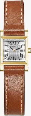 Herbelin Antarès quadratische Quarzuhr (19,4 mm) mit silbernem Guilloche-Zifferblatt / Armband aus kamelfarbenem Baranil-Kalbsleder A17144P01C02