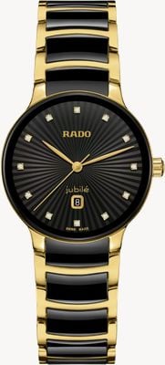 RADO Centrix diamanten quartz (30,5 mm) zwarte wijzerplaat / zwarte hightech keramiek & goud PVD roestvrij staal R30025742