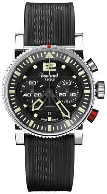 Hanhart Chronographe automatique Primus Pilot (44 mm), cadran noir / bracelet en caoutchouc noir - m 740.210-1020