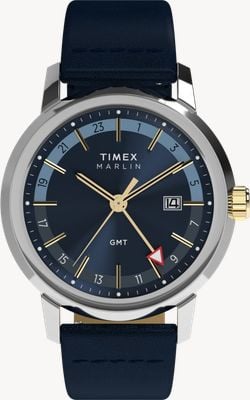 Timex 马林石英GMT腕表（40毫米）蓝色太阳纹表盘/蓝色皮表带 TW2Y47900
