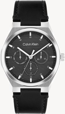 Calvin Klein Ck motion multifunzione (39 mm) quadrante grigio scuro / cinturino in pelle nera 25200524