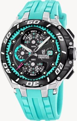 Festina Chrono Bike 2026 (46mm) Black Dial / Blue Rubber Strap F20755/7