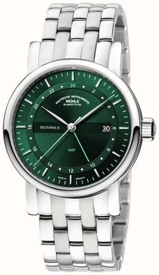 Mühle Glashütte Teutonia II GMT Automatic (41mm) Forest Green Sunray Cut Dial / Stainless Steel Bracelet M1-33-96-200-MB