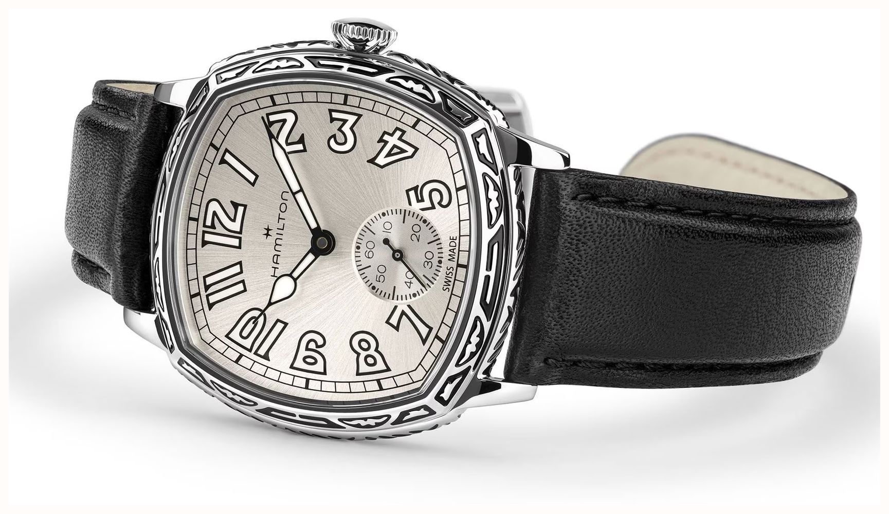 Hamilton American Classic Cushion Mechanical (34mm) Silver Sunray Dial / Black Leather Strap Watch H36149710 - alternative Ansicht 2