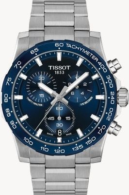 Tissot Supersport-Chronograph (42mm) blaues Sonnenschliff-Zifferblatt / Edelstahlarmband T1254171104100