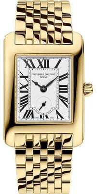 Frederique Constant Montre classique carrée petite seconde (25,2 mm) avec cadran clous de Paris blanc et bracelet en acier inoxydable PVD or FC-235S2C5B