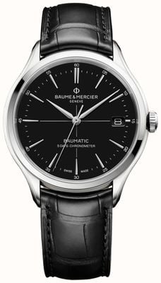 Baume & Mercier Clifton Baumatic Chronometer (40mm) Pure Black Dial / Black Alligator Leather Strap M0A10692