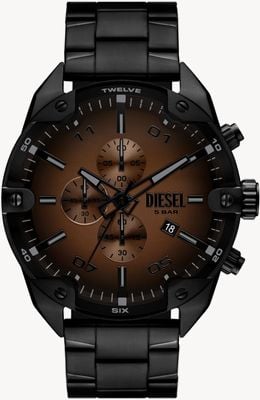 Diesel Spiked chronograaf (48 mm) bruine gradiënt wijzerplaat / zwarte PVD roestvrijstalen band DZ4691