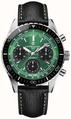 Favre Leuba Sea Sky Revival Automatik-Chronograph (40 mm), grünes Zifferblatt mit Sonnenschliff / schwarzes Lederarmband 00.20212.112.03.101