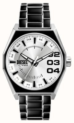 Diesel Raspador masculino (43 mm) mostrador prateado / pulseira em aço inoxidável preto e prateado DZ2195