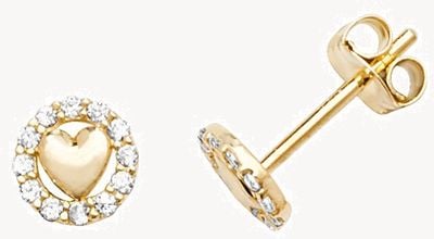 9k Yellow Gold Heart Cubic Zirconia Stud Earrings ES595