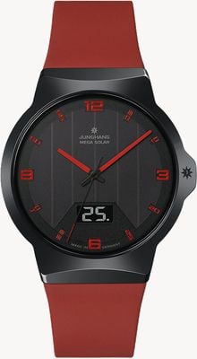 Junghans Force mega solar (40,4 mm) esfera negra / correa de silicona roja 18/1402.00