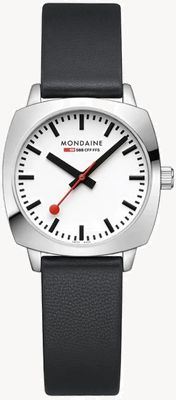 Mondaine Sbb Petite Cushion (31 mm), weißes Zifferblatt / schwarzes veganes Lederarmband MSL.31110.LBV