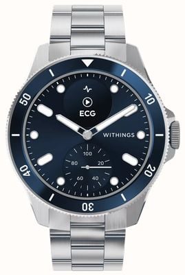 Withings Scanwatch nova – klinicznie zatwierdzony hybrydowy smartwatch (42 mm) z niebieską hybrydową tarczą / stalą nierdzewną HWA10-MODEL 7-ALL-INT