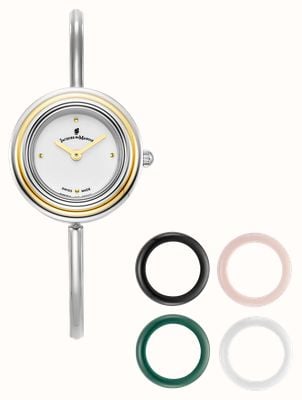 Jacques Du Manoir Aurora Watch & Topring Boxset (26mm) White Dial / Stainless Steel Bangle Braclet JWL05403