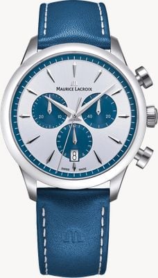 Maurice Lacroix 1975 Quartz Chronograph (40mm) Silver Sun-Brushed Dial / Blue Leather Strap 751038-SS001-131-4
