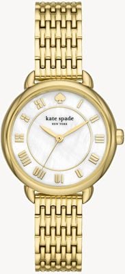 Kate Spade Lily Avenue (34 mm) pour femme, cadran en nacre blanche / bracelet en acier inoxydable doré KSW1823