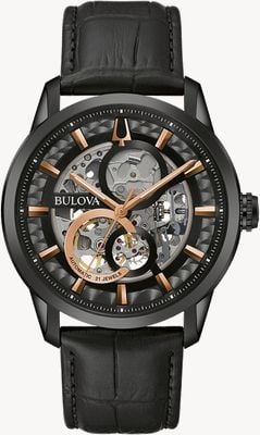 Bulova Schwarzes Herren-Automatik-Sutton-Lederarmband 98A283