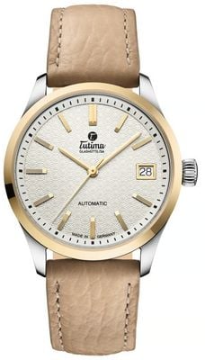 Tutima Glashütte Sky Automatik (34 mm), opalweißes Zifferblatt / hellbraunes Lederarmband 6705-21