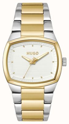 HUGO #telly - Reloj de cuarzo de tres manecillas (40 mm), esfera plateada / brazalete de acero inoxidable de dos tonos 1530461