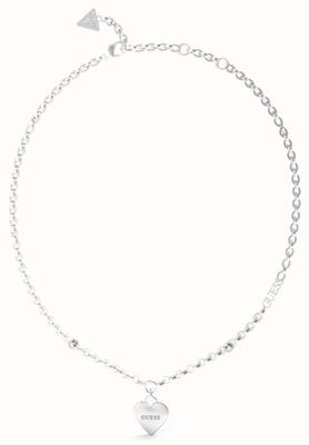 Guess Rhodium Plated 16-18" Fine Chain Heart Pendant Necklace JUBN02230JWRHT/U