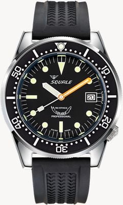 Squale 1521 Classic (42mm) Black Dial / Black Rubber Strap Watch 1521CL.VO
