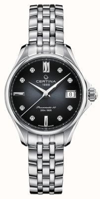 Certina Ds action lady zwarte diamanten wijzerplaat roestvrij stalen horloge C0322071105600