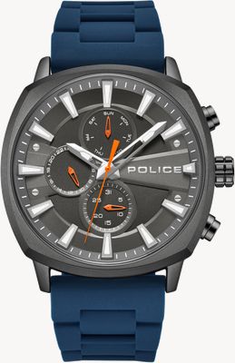 Police Mostrador multifuncional de quartzo sintonizado (48 mm) cinza / pulseira de silicone azul PEWJQ9003402