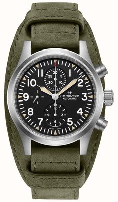 Hamilton Cronografo automatico kaki (44 mm) quadrante nero/cinturino in pelle verde H71706830