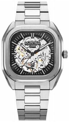 Roamer Mechano Hand Wound (39.5mm) Black Skeleton Dial / Stainless Steel and Black Leather Straps Boxed Set 985986 41 85 20