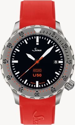 Sinn U50 Hydro 5000m (41mm) zwarte wijzerplaat / rood siliconen bandje horloge 1051.010 RED SILICONE