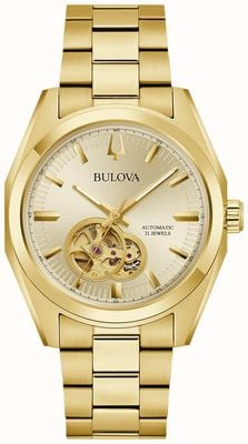 Bulova Herren-Survey-Armbanduhr (39 mm) mit goldenem Zifferblatt und goldfarbenem Edelstahlarmband 97A182