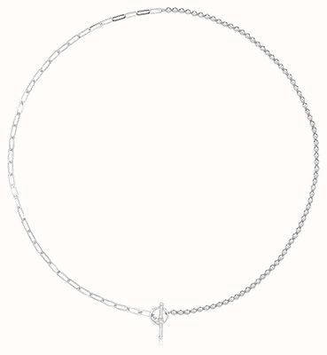James Moore TH SILVER BEAD AND PAPERCLIP CHAIN T BAR N/LET G3408RH