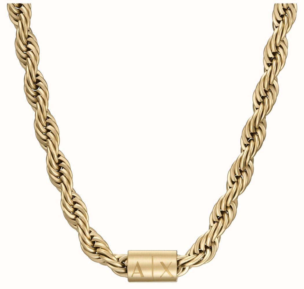 Armani Exchange Jewellery Men s Gold Tone Stainless Steel Twisted Chain Necklace AXG0126710