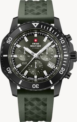 Swiss Military by Chrono Solar Chronograph (42mm) Green Sunray Dial / Green Rubber Strap SMS34113.06