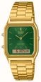 Casio Vintage AQ-230 Series (29.8mm) Green Sunray Dial / Gold PVD Stainless Steel Bracelet AQ-230GA-3AMQYES