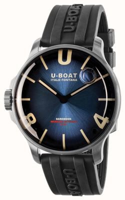U-Boat Darkmoon Edelstahl (46,5 mm) Zifferblatt in Imperialblau mit Sonnenschliff / schwarzes Armband aus vulkanisiertem Kautschuk 8704/E