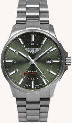 Bauhaus Aviation Titanium Automatic GMT (42mm) Dark Green Dial / Titanium Bracelet 2868M4