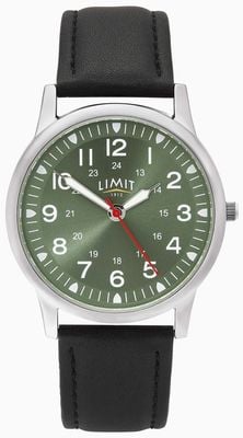 Limit Relógio de quartzo Pilot (38 mm) com mostrador verde raiado / pulseira de couro PU preta 50062