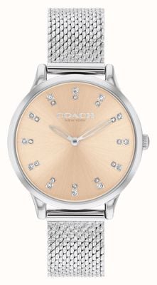 Coach Reloj Chelsea de mujer con esfera color champán/pulsera de malla de acero inoxidable 14504216