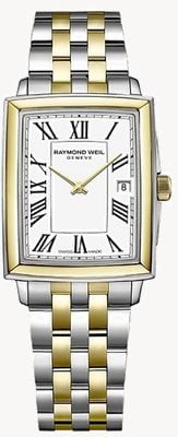 Raymond Weil Kwarcowy kwarc Toccata (22 mm) z białą tarczą / dwukolorową bransoletą ze stali nierdzewnej 5925-STP-00300