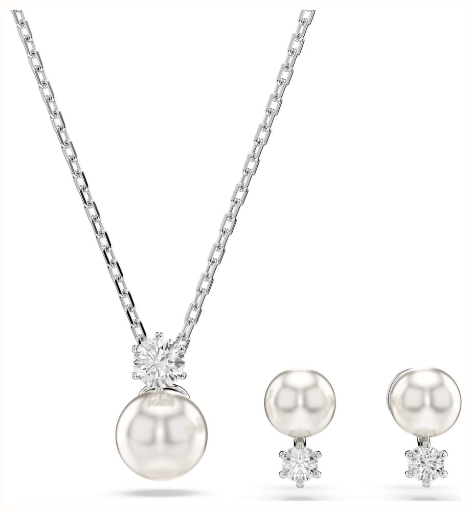 Swarovski Crystal & Pearl Necklace popular and Earring Set with Sterling Silver Finishings (With or Without Pendant)