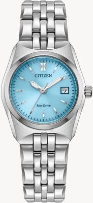 Citizen Eco-Drive Corso (27mm) mostrador azul com efeito solar / pulseira em aço inoxidável EW2291-51L