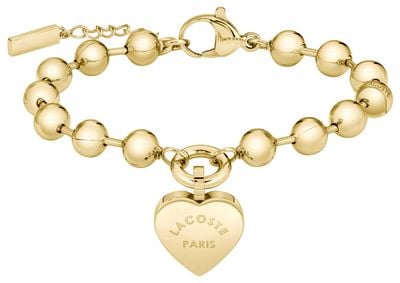 Lacoste Love My Croc Yellow Gold IP Beads Bracelet with Heart Charm 2040506