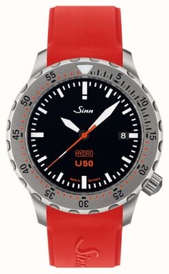 Sinn U50 hydro 5000m (41mm) mostrador preto / pulseira de silicone vermelha 1051.010 RED SILICONE