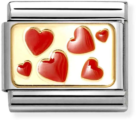 Nomination Classic PLATES Steel Enamel And 18ct Gold Hearts Charm 030284/59